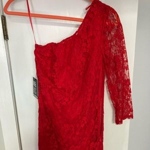 express one shoulder Red lace dress NWT